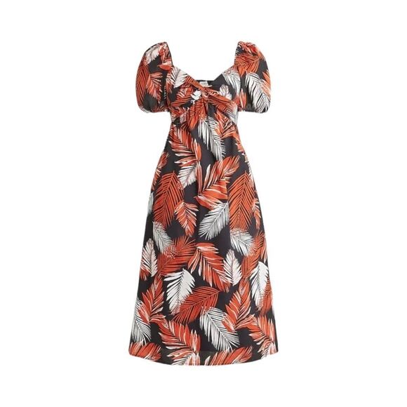 J.Crew Black Wildfire Print Puff-Sleeve Twist-Front Midi Dress NWT - Picture 5 of 14